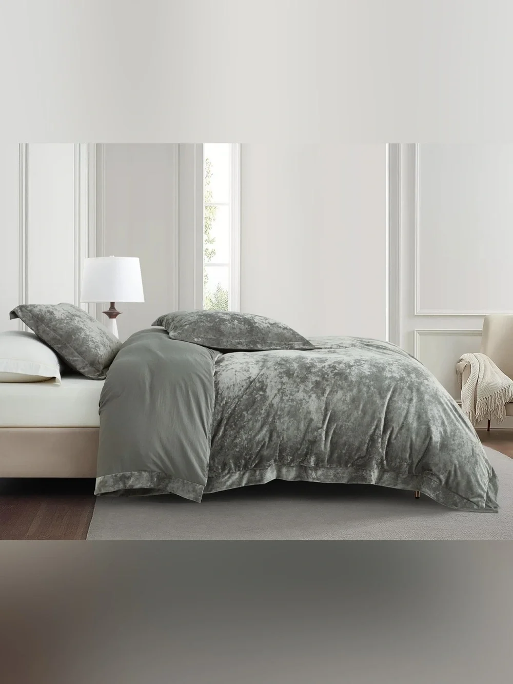 Velvet Luxe Gray Queen 3 piece Duvet Cover Set